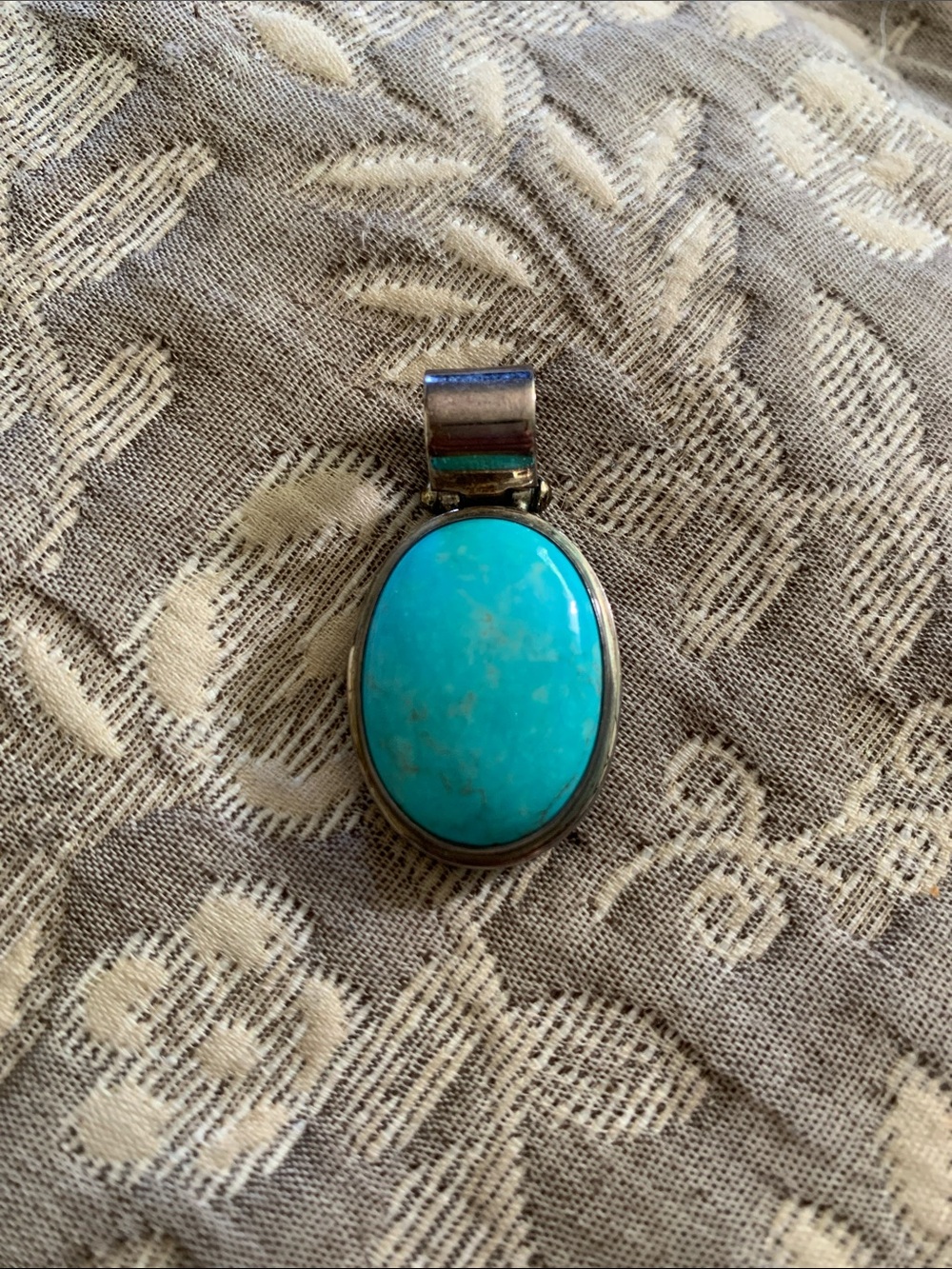 Sterling Silver Turquoise Oval Pendant - Bright Blue Stone